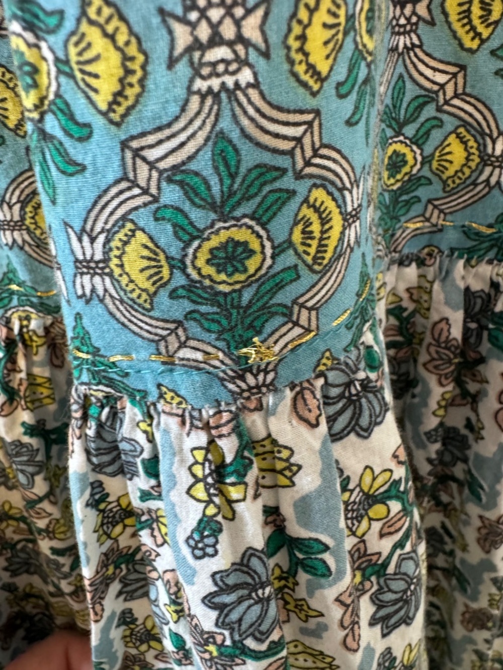 Chelsea & Theodore Boho Tiered Dress 2X Blue Floral Tassel Cotton - Picture 5 of 10